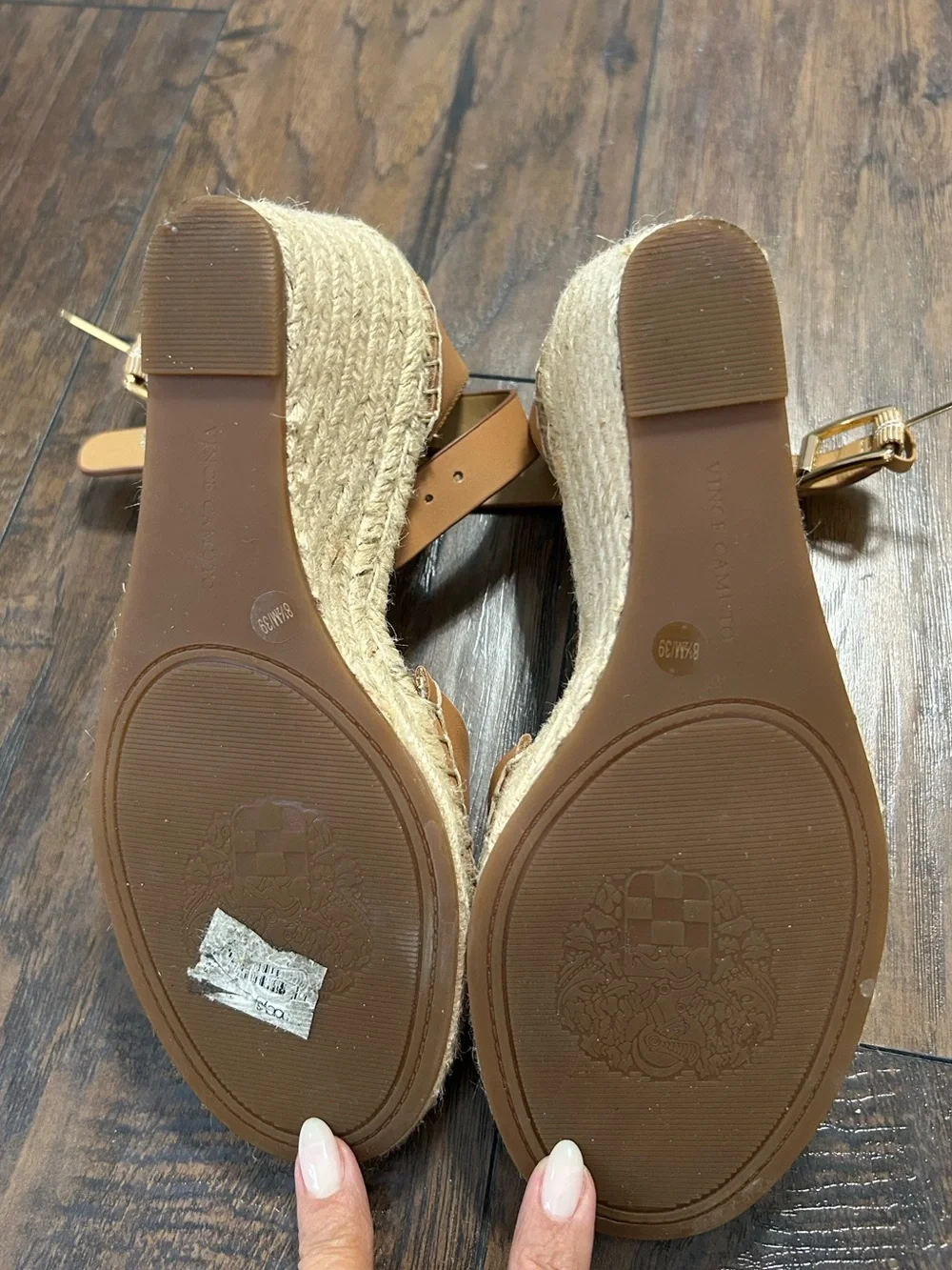 Vince Camuto Tan Leather Espadrille Wedge Sandals with Ankle Strap